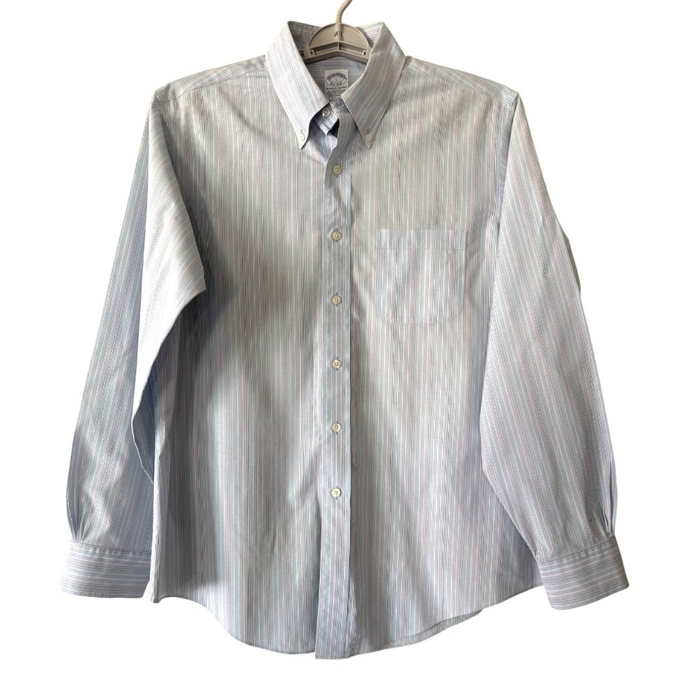 Brooks Brothers Mens Dress Shirt Size Large Classic Stripe Slim Fit Non-Iron